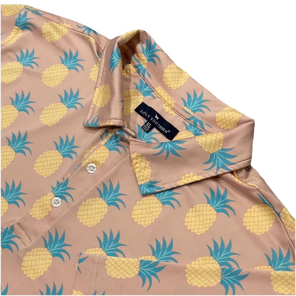 Simply Southern Performance Polo Shirt Men XL Pineapple All Over‎ Print Stretch
